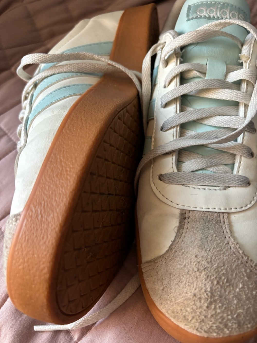 Adidas Sambas Light Blue Aqua & White Sneakers with Gum Sole Kids Women’s 8